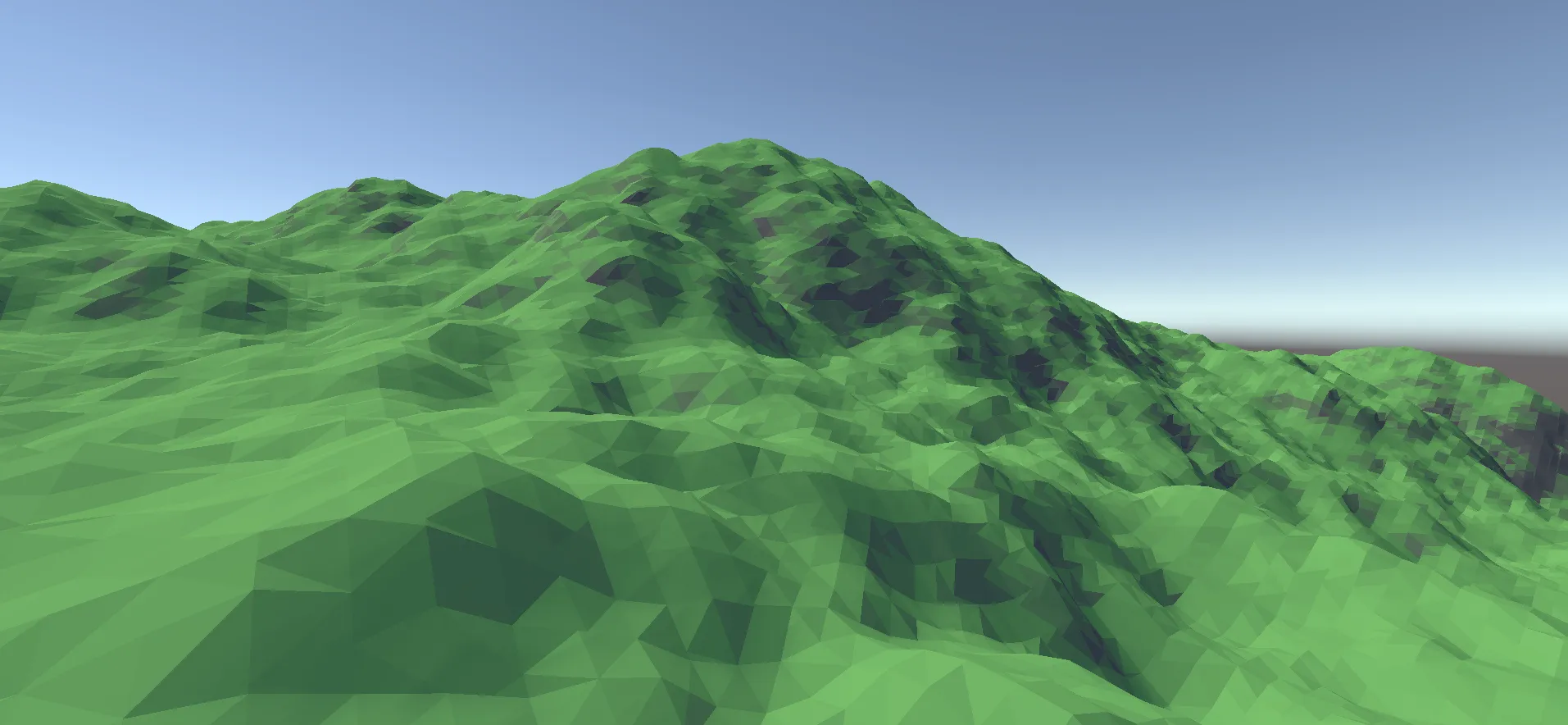 Green, polygonal terrain generated with the Marching Cubes algorithm
